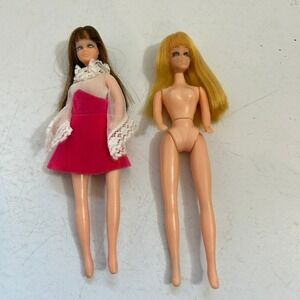 Vintage Dawn Topper Dolls Lot of 2 Brunette in Pink Dress and Blonde 1970s Toy
